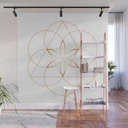 Sacred Geometric Flower of Life, Gold and White Wall Mural