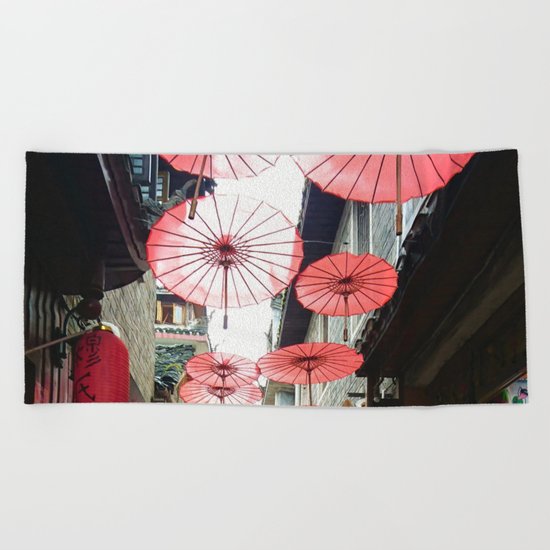 Asia in Red Beach Towel