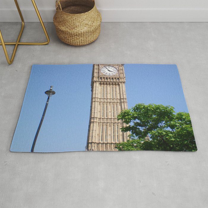 Great Britain Photography - Big Ben By A Green Tree Rug
