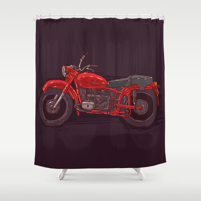 red vintage motorcycle Shower Curtain by EkaterinaP Society6