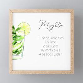 Cocktail Recipes. Mojito. Square Framed Mini Art Print | Rum, Watercolor, Art, Bacardi, Cocktail, Green, Poster, Painting, Mint, Recipe 