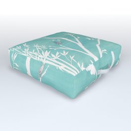 Chinoiserie Panels 1-2 White Scene on Teal Raw Silk - Casart Scenoiserie Collection Outdoor Floor Cushion