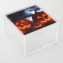 Halloween Jack o Lantern Night Scene Against Dark Clouds Acrylic Box