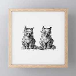 Vintage Victorian Cats Engraving Framed Mini Art Print
