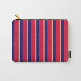 [ Thumbnail: Gray, Light Salmon, Midnight Blue, and Crimson Colored Stripes Pattern Carry-All Pouch ]