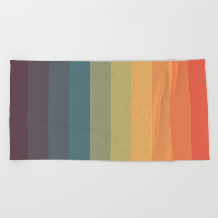 Colorful Retro Striped Rainbow Beach Towel