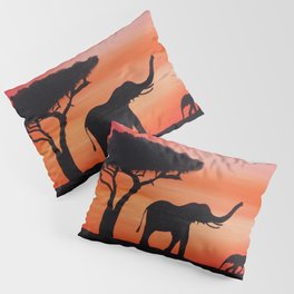 African sunset safari elephant silhouette painting Pillow Sham