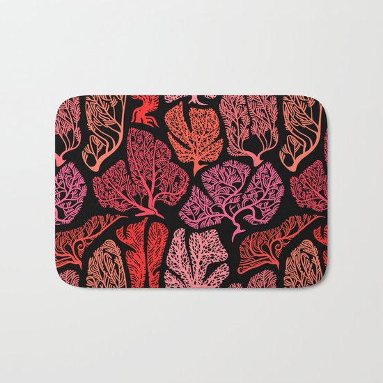 Graphic Corals on black. Bath Mat
