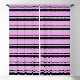 [ Thumbnail: Black and Plum Colored Lined/Striped Pattern Blackout Curtain ]