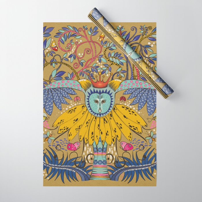 Owl in gold kingdom Wrapping Paper