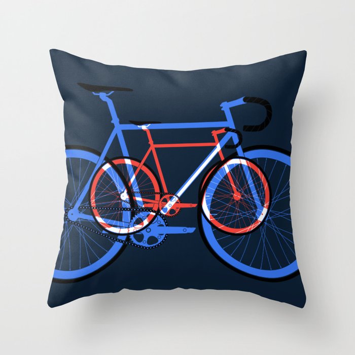 Fixed Gear Road Bikes – Blue, Purple and Red Throw Pillow