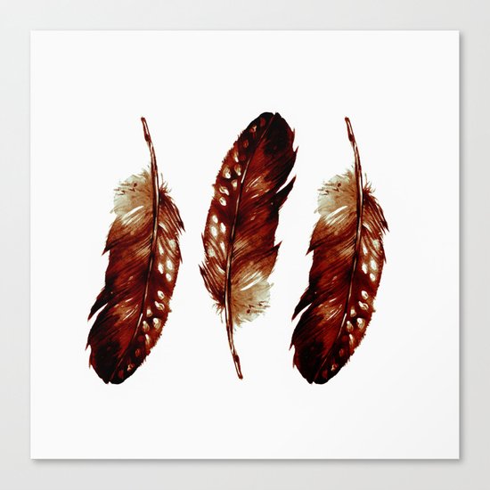 Three Feathers Brown Canvas Print