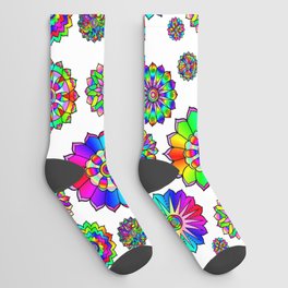 Rainbow Psychedelic Floral Power Pattern Socks