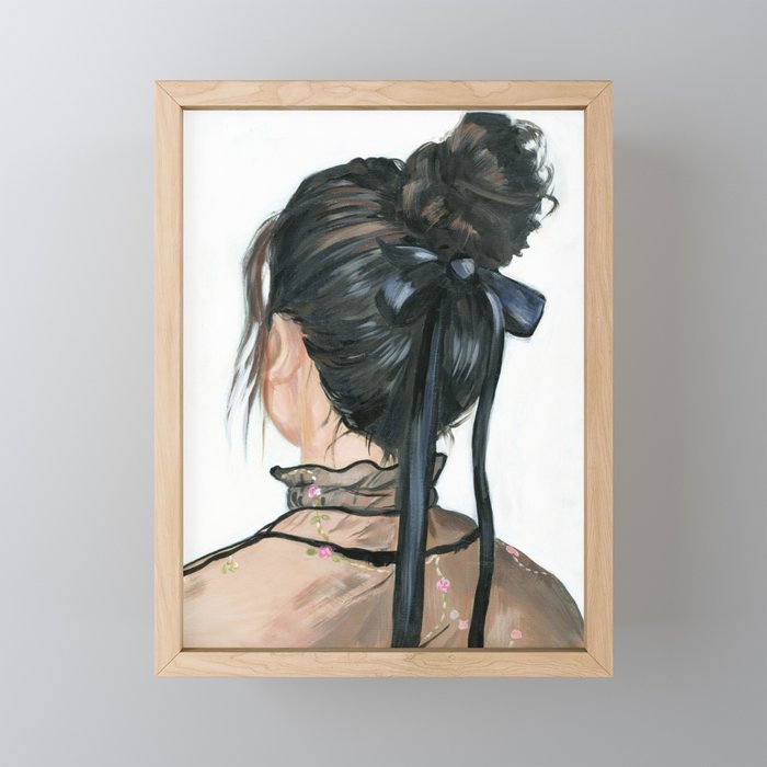 Black bow messy bun Framed Mini Art Print