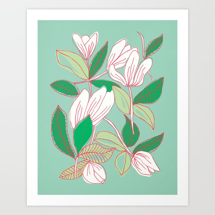 Floating Tulips (mint green) Art Print