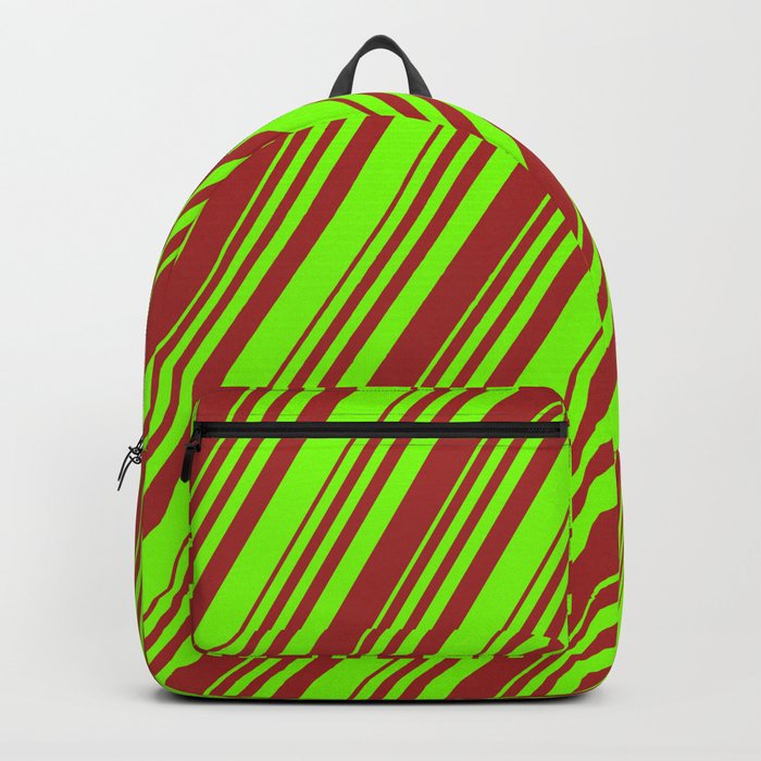 Chartreuse and Brown Colored Stripes/Lines Pattern Backpack