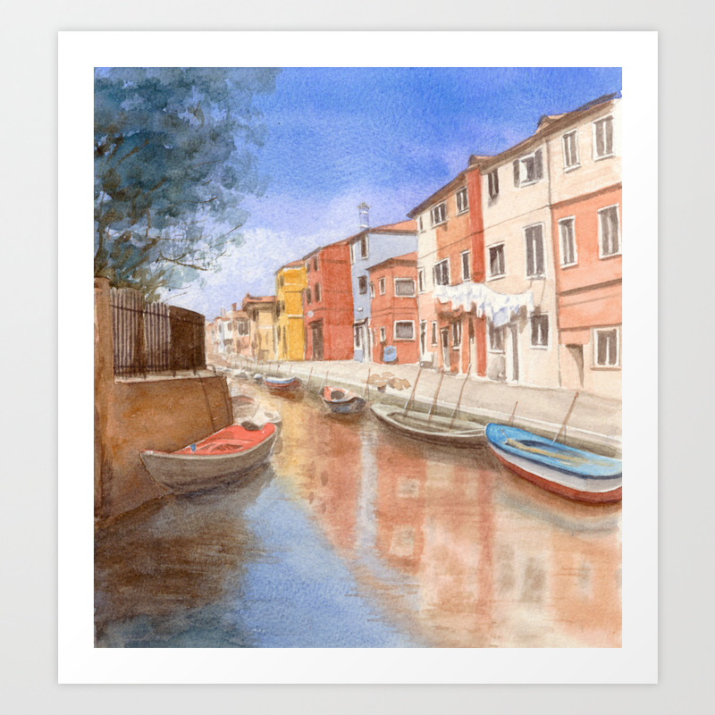 Island Of Burano Italy Watercolour Art Print By Maddyswan Society6