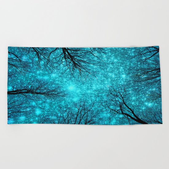Black Trees TEAL SPACE Beach Towel