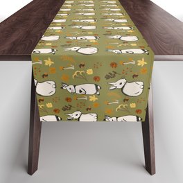 cottage bunnies on green Table Runner