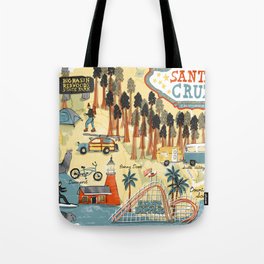 Santa Cruz California Illustrated Map Tote Bag