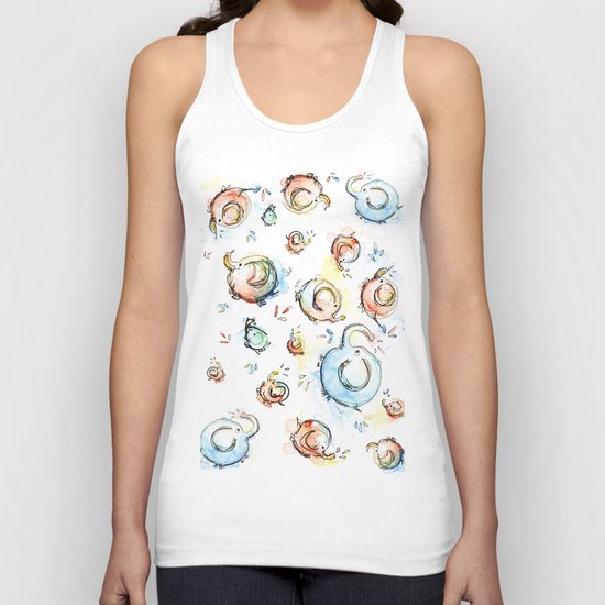Elephants Pattern Watercolor Whimsical Animals Unisex Tank Top