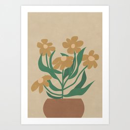 Modern Retro Flower Bloom, Warm Tones Art Print