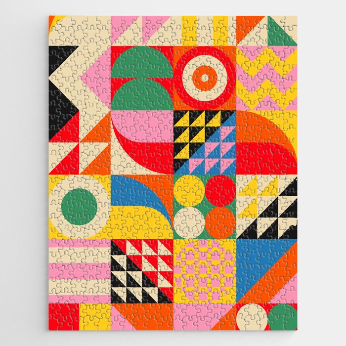 Happy Colorful Geometric Tropical Jungle Jigsaw Puzzle