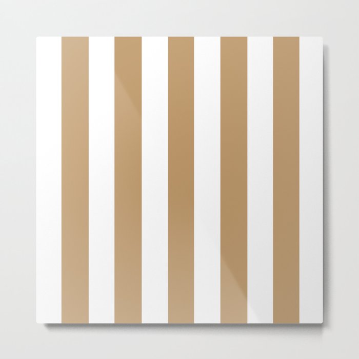 Wood brown - solid color - white vertical lines pattern Metal Print