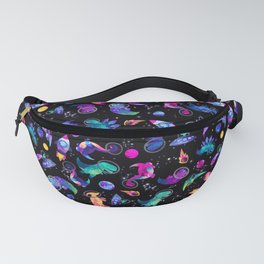 Dinosaur Astronauts In Space Pink Watercolor Pattern Fanny Pack