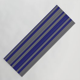 [ Thumbnail: Midnight Blue and Dim Grey Colored Striped Pattern Yoga Mat ]