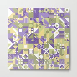 Purple, Green, White Colorful Minimalist Geometric Design Gift Pattern Art Print Metal Print