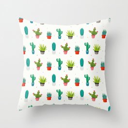 Colorful cactus succulent plant flower nature pattern Throw Pillow