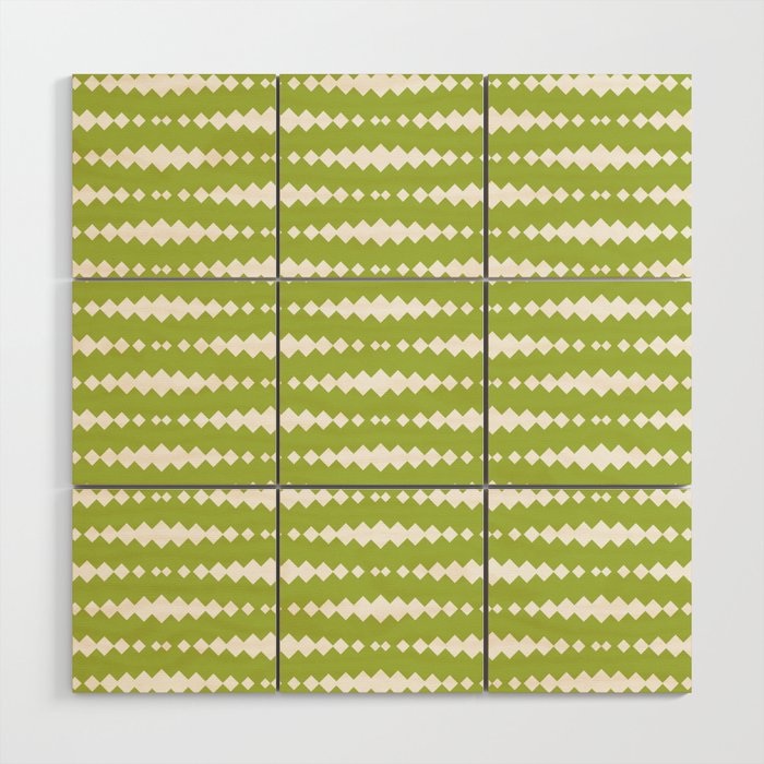 Light Green and White Geometric Horizontal Striped Pattern Wood Wall Art