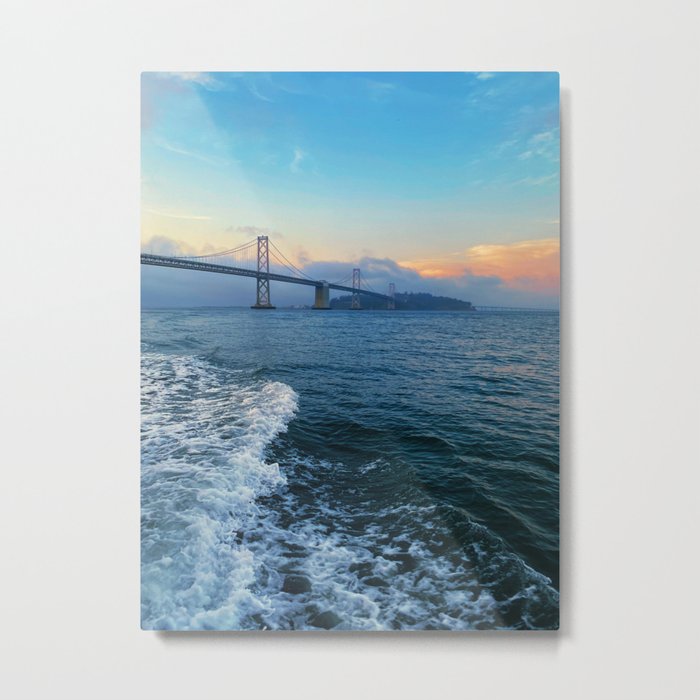 Vibrant Sunset San Francisco Bay Bridge Tumultuous Ocean Metal Print
