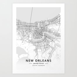 New Orleans, United States - Light Map Art Print