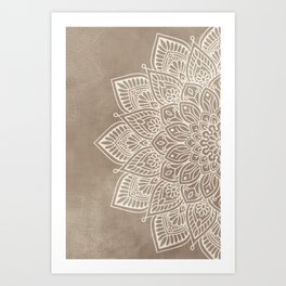 Beige Taupe Boho Mandala, Abstract Flower Graphic Design #640a Art Print