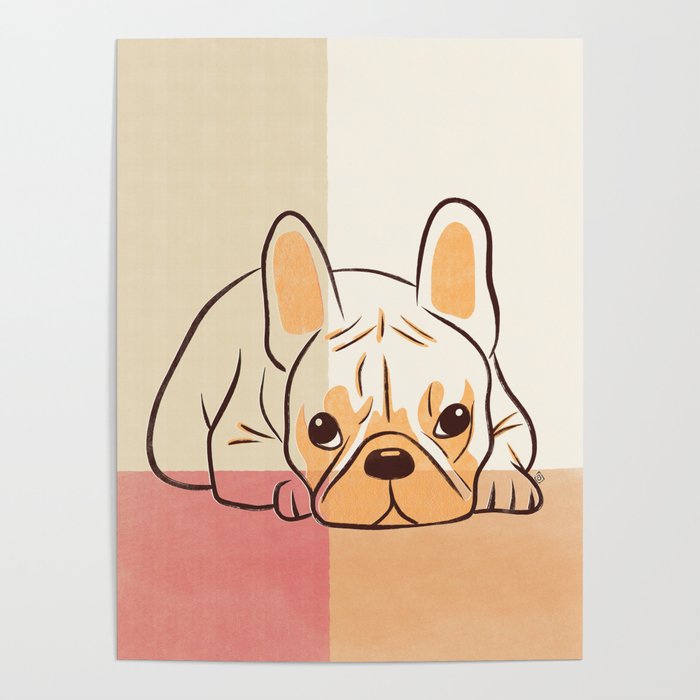 Adorable French Bulldog Puppy Artwork earth tone Poster