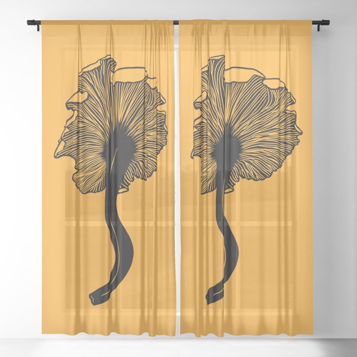 Chanterelle on Yellow Sheer Curtain