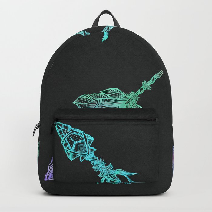 Tribals Arrows Turquoise on Gray Black Backpack