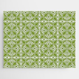 Spring Green Tropical Leaves Pattern Jigsaw Puzzle