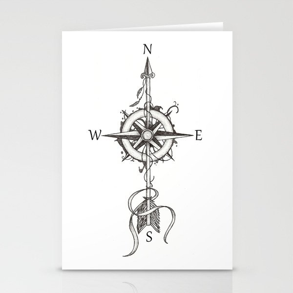 Compass with Arrow (Tattoo stule) Stationery Cards