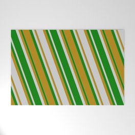 [ Thumbnail: Light Gray, Green & Dark Goldenrod Colored Lines Pattern Welcome Mat ]
