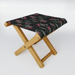 Blush pink floral branches on black background Folding Stool
