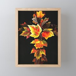 Christian Cross of Autumnal Leaves Acrylic Art Framed Mini Art Print