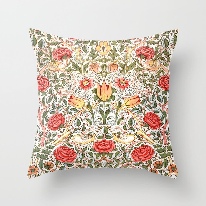 Tudor Rose by William Morris 1883 Antique Vintage Victorian Jugendstil Art Nouveau Retro Pattern Throw Pillow