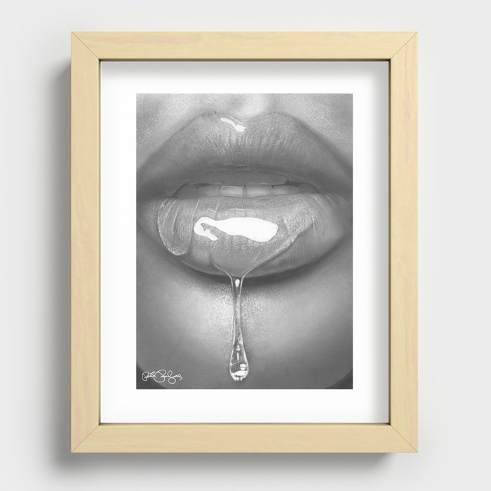 Glossy Lips Charcoal Drawing Recessed Framed Print