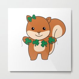 Squirrel With Shamrocks Cute Animals For Luck Metal Print