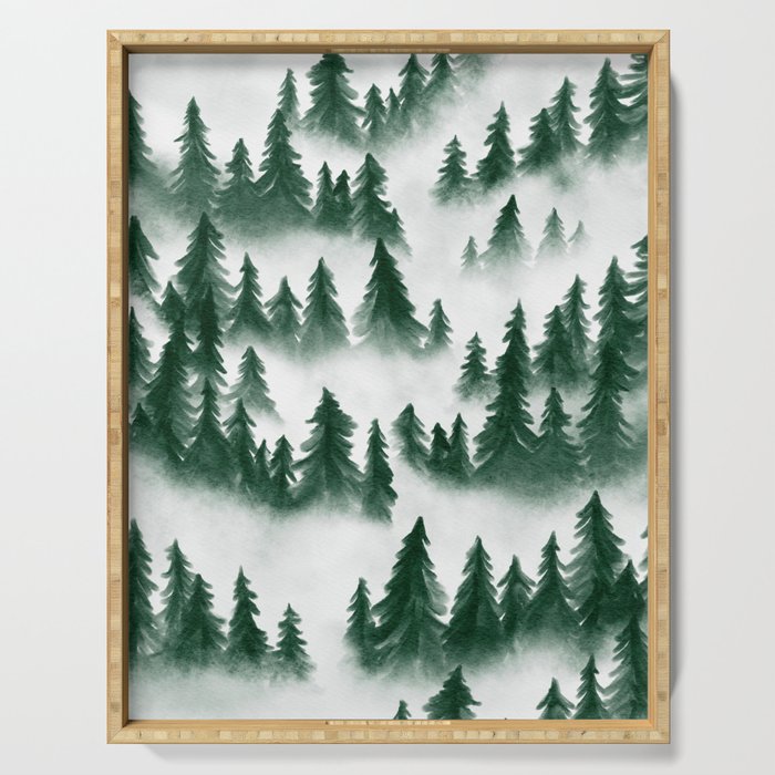 Green Forest Cover in Mist Wanderlust Nature Serving Tray