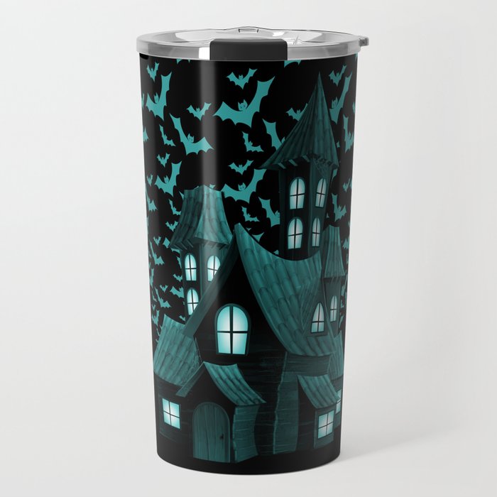 Wrath Blue Halloween Haunted House Bat Flyover Travel Mug