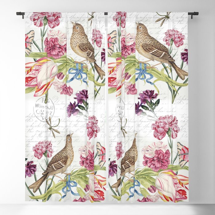 Bird and carnations Blackout Curtain